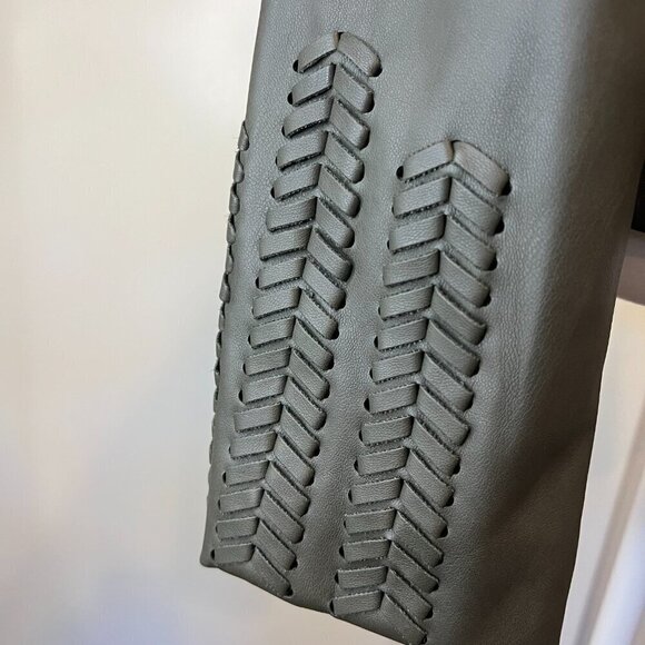 Alfani Olive Whipstitched Faux Leather Zip Up Jacket, Size Medium - Picture 10 of 16